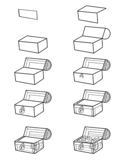 Simple treasure chest Drawing Ideas