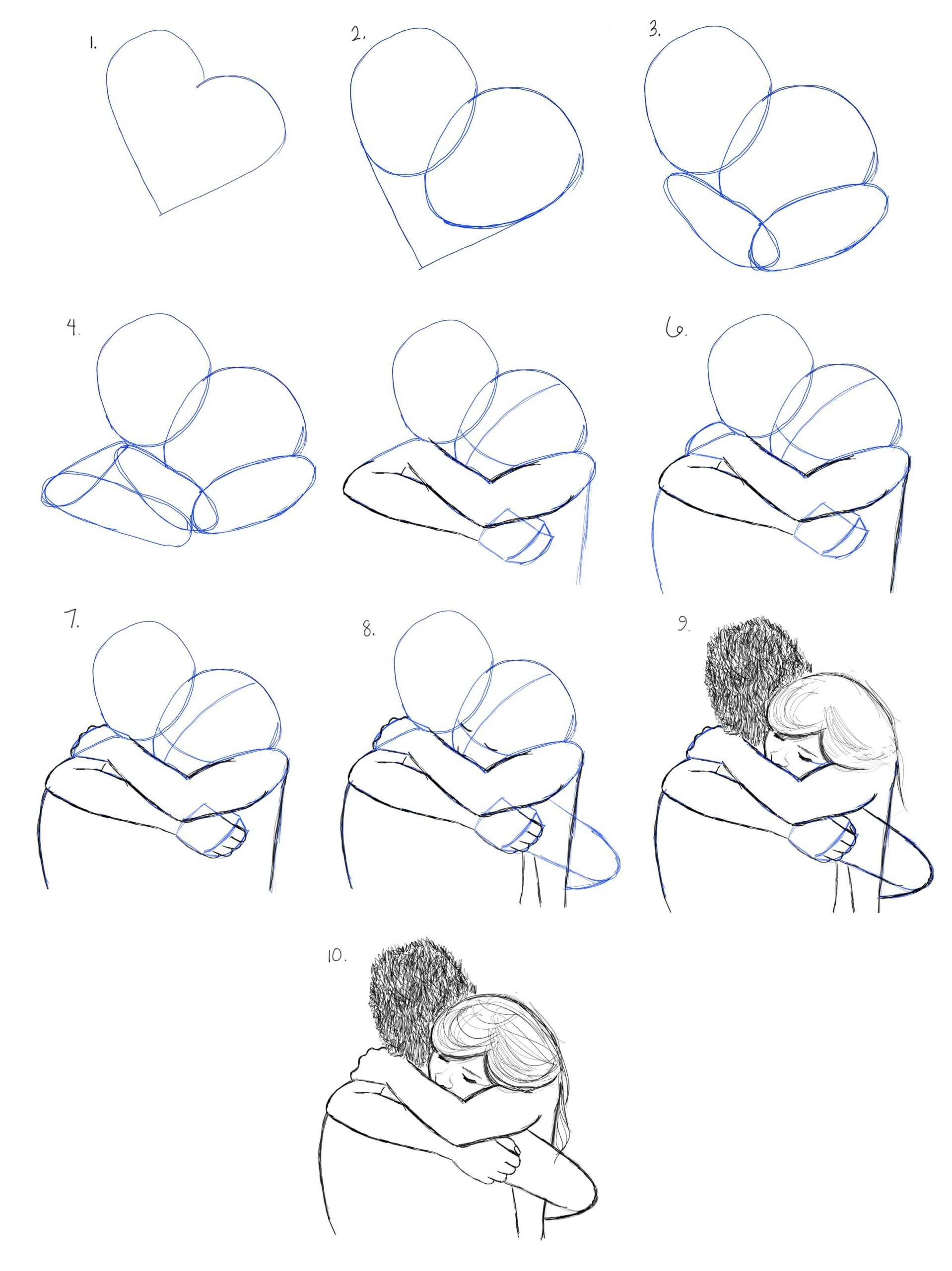 Two People Hugging Drawing Ideas