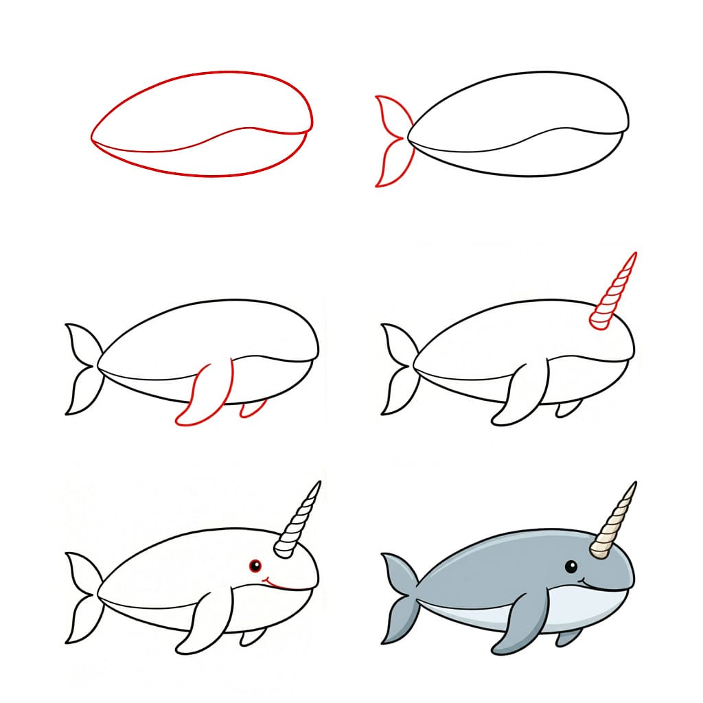 Smiling Narwhal Drawing Ideas