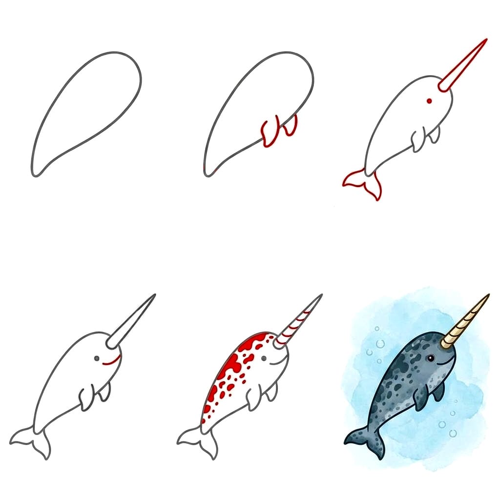 Swimming Narwhal Drawing Ideas