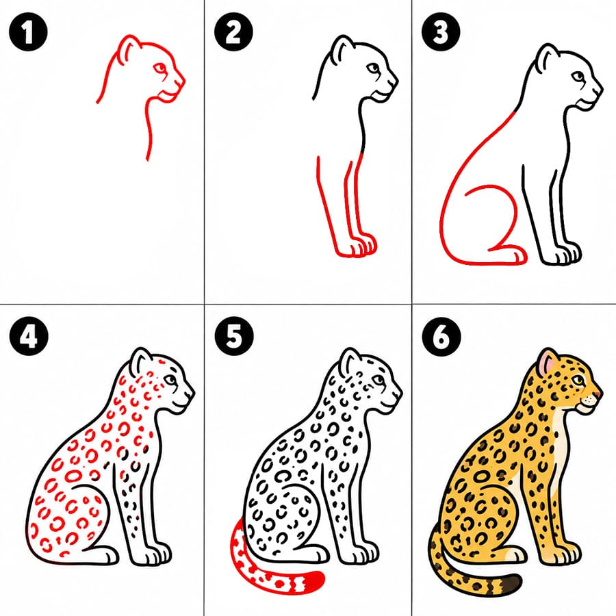 Adult Leopard sitting Drawing Ideas