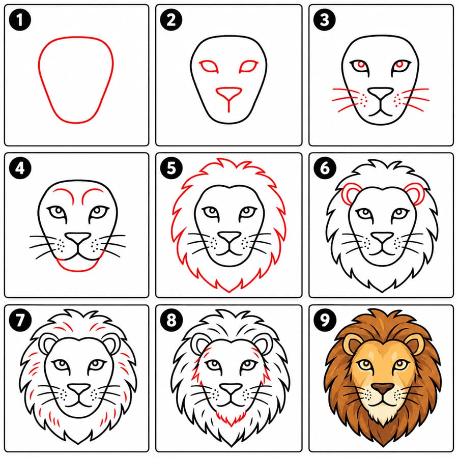 Adult Lion Face Drawing Ideas