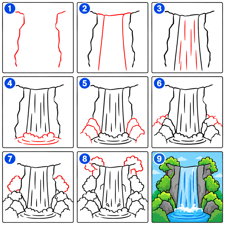 Easy Waterfall Drawing Ideas