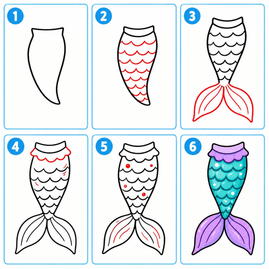 How to draw Elegant Mermaid Tail