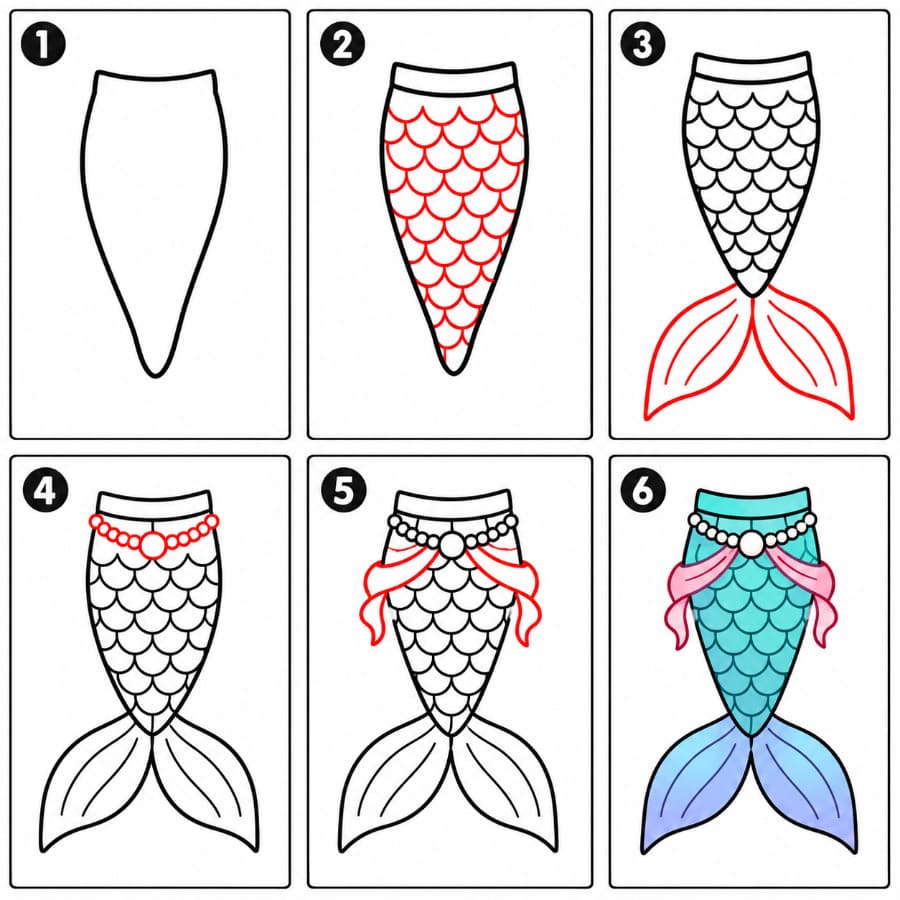 How to draw Graceful Mermaid Tail
