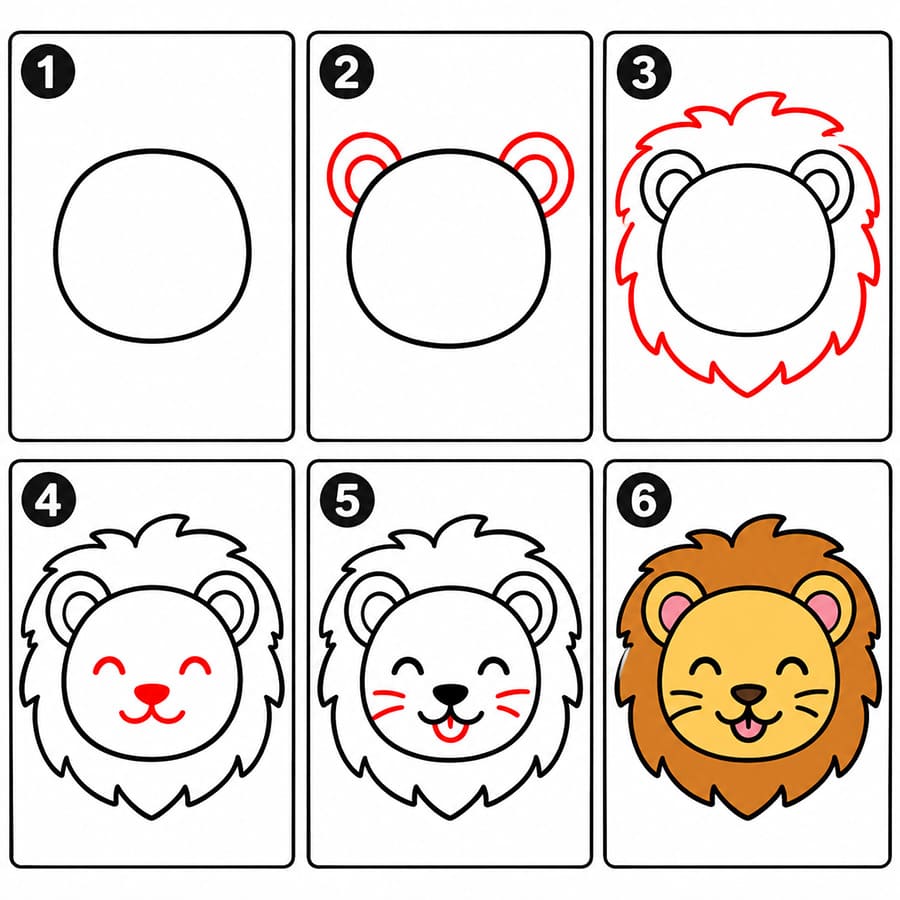 Happy Lion Face Drawing Ideas