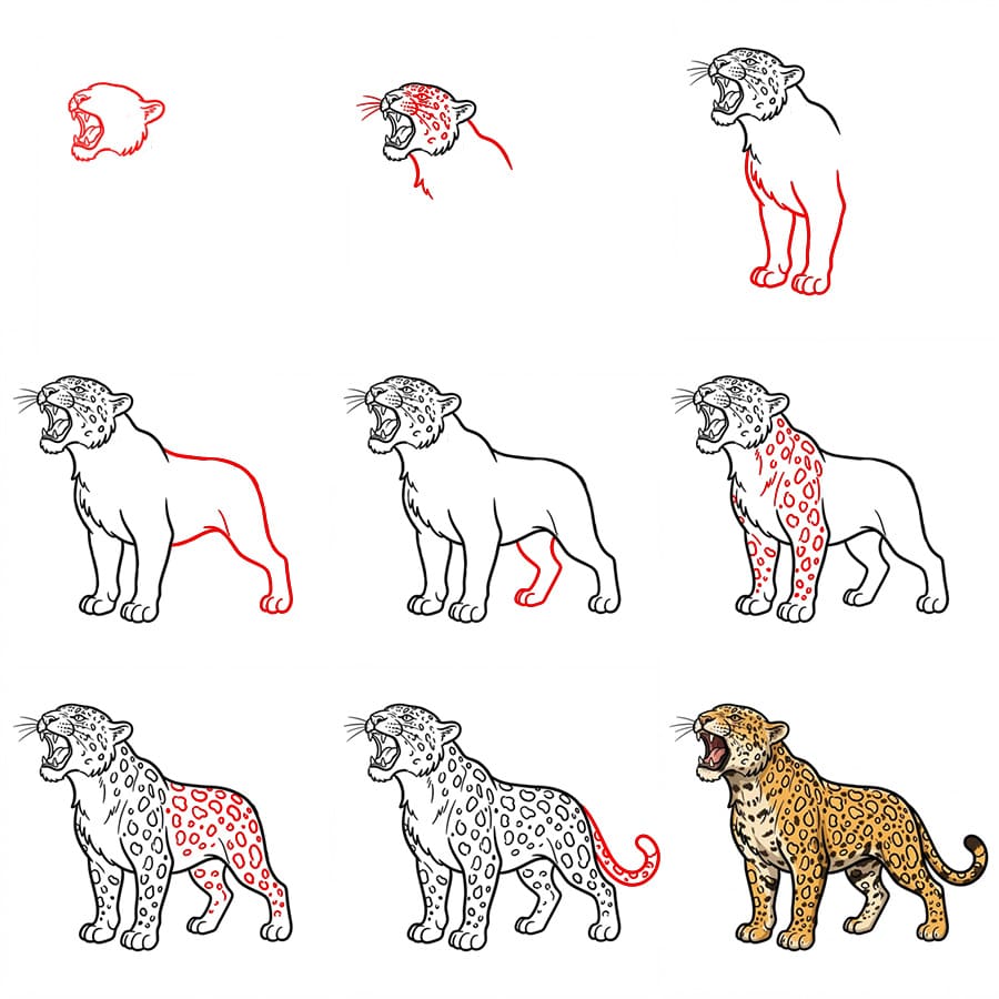 Leopard Roaring Drawing Ideas