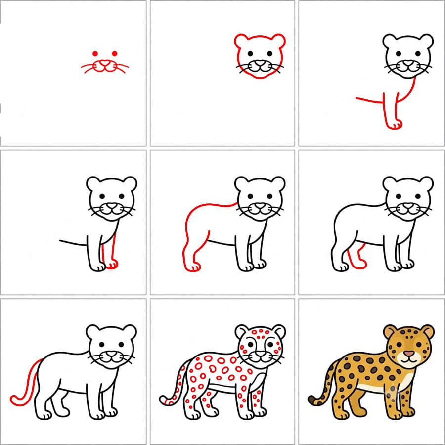 Leopard standing Drawing Ideas