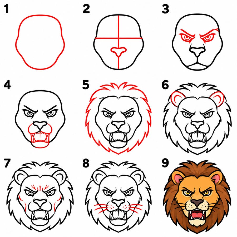 Lion Face very angry Drawing Ideas