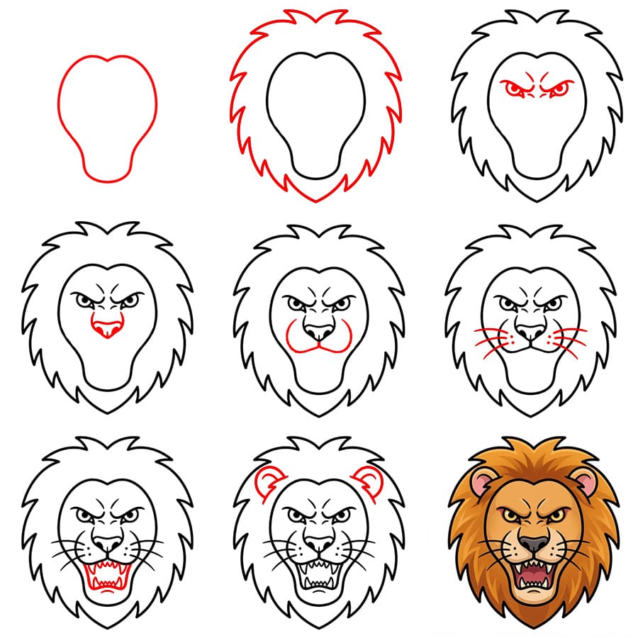 Lion face roaring Drawing Ideas