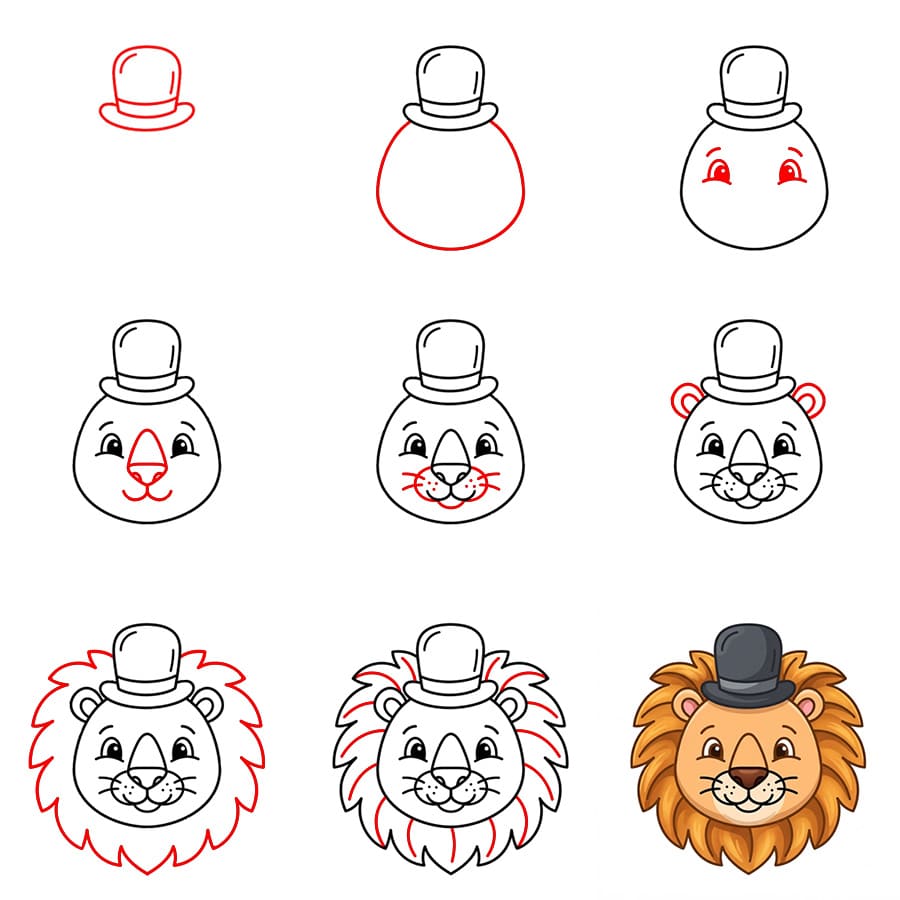 Lion face with hat Drawing Ideas