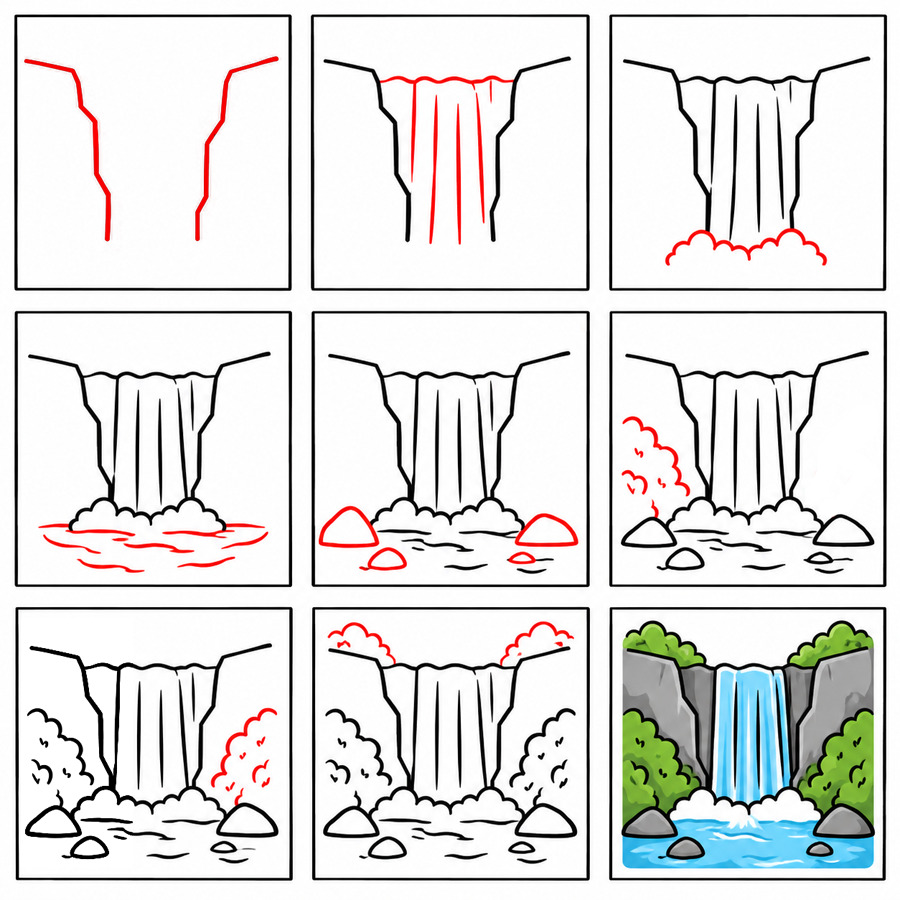 Lovely Waterfall Drawing Ideas
