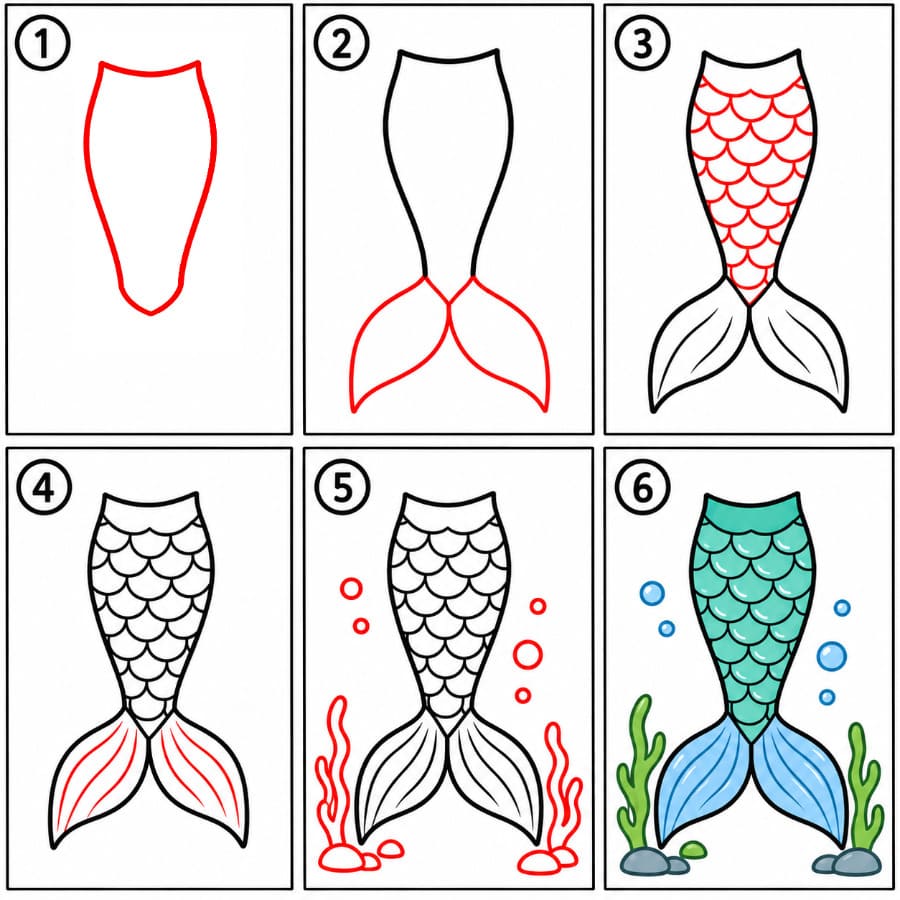 How to draw Mermaid Tail for kids