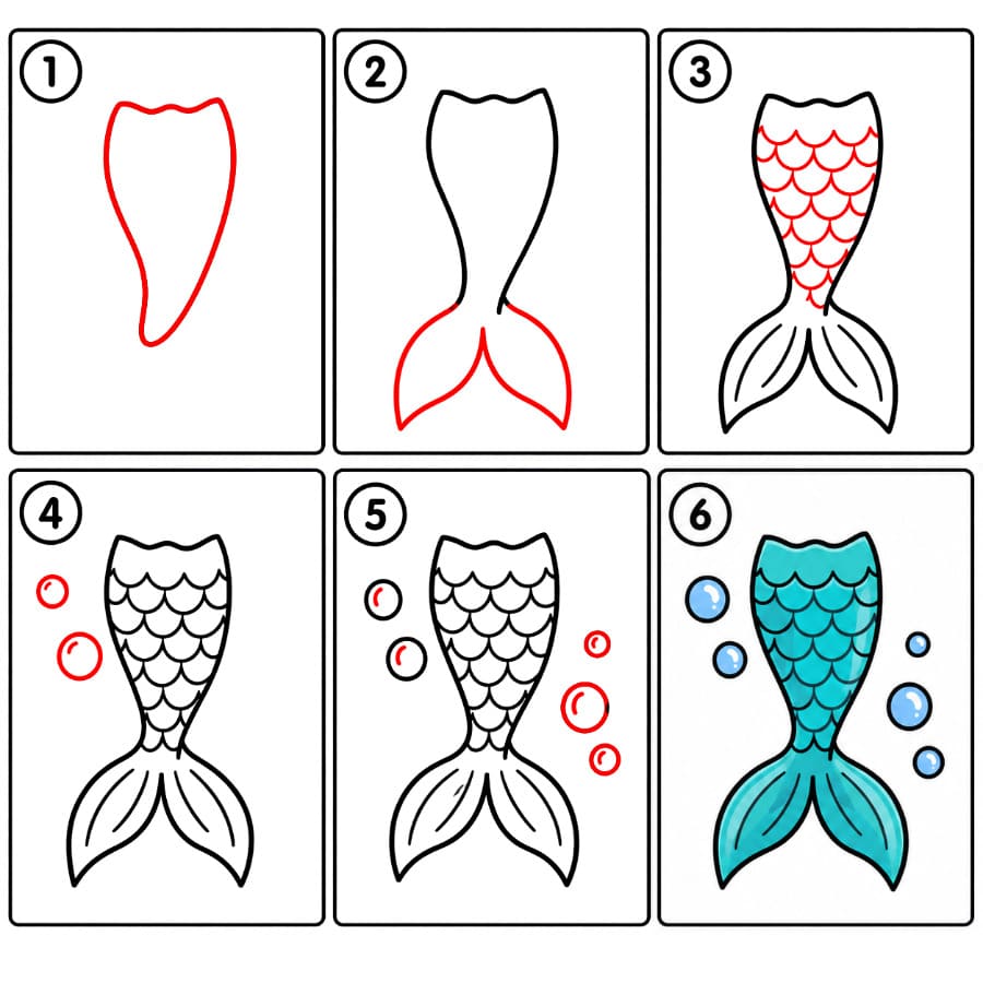 How to draw Mermaid Tail with Bubbles