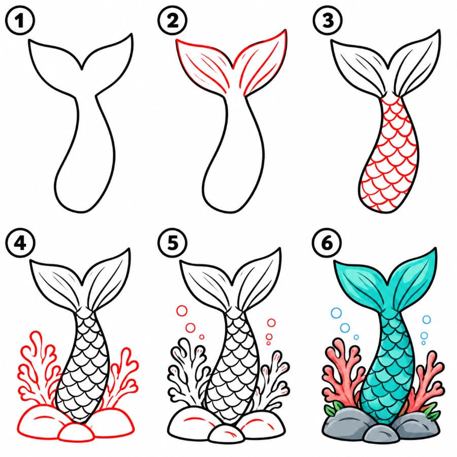 How to draw Mermaid Tail with Coral