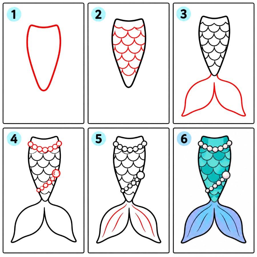 How to draw Mermaid Tail with Pearls