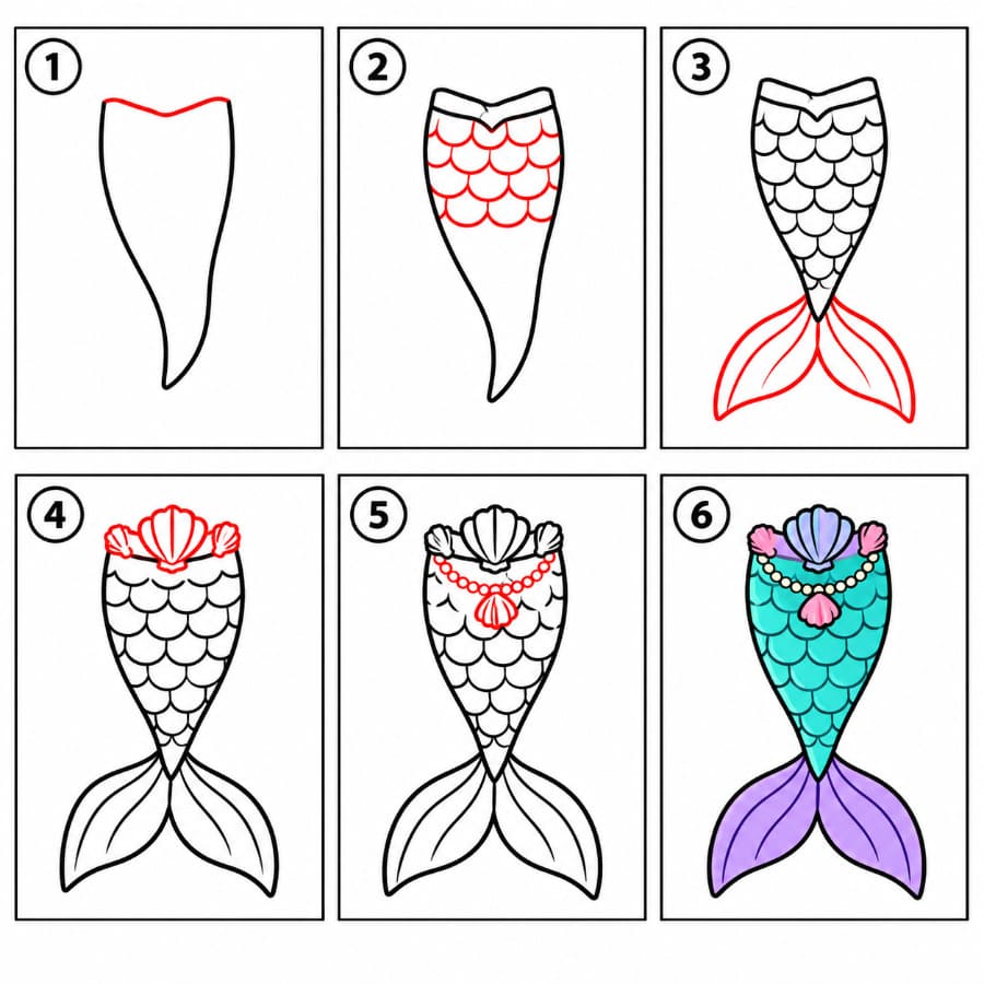 How to draw Mermaid Tail with Seashells