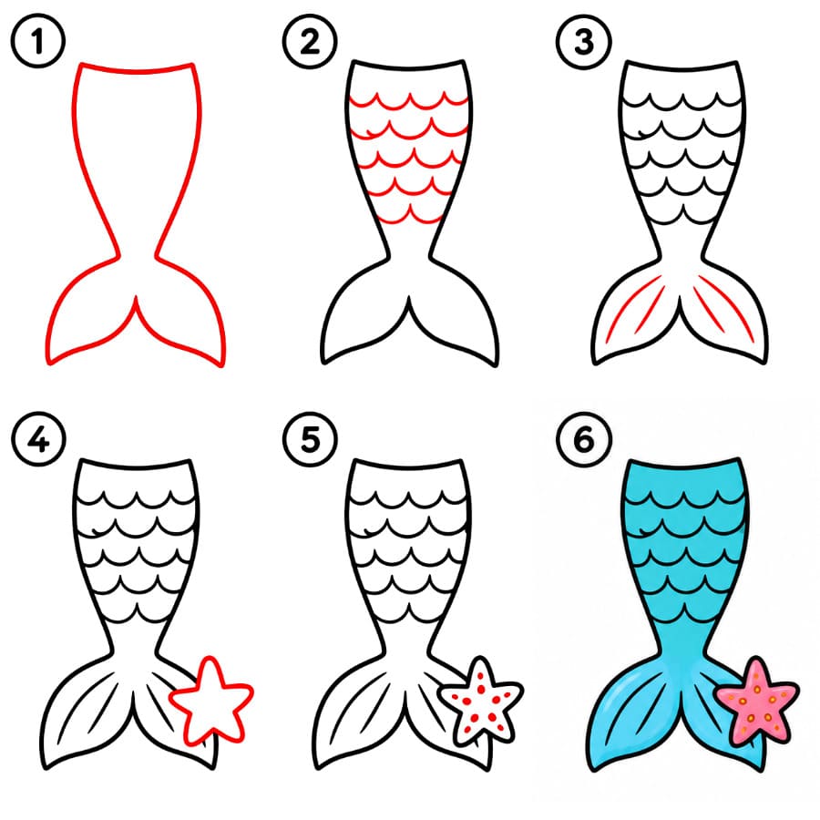 How to draw Mermaid Tail with Starfish