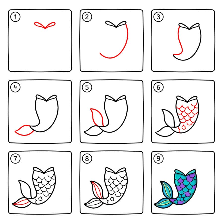 How to draw Print Mermaid Tail