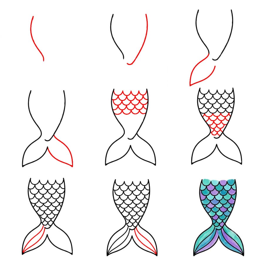 How to draw Printable Mermaid Tail