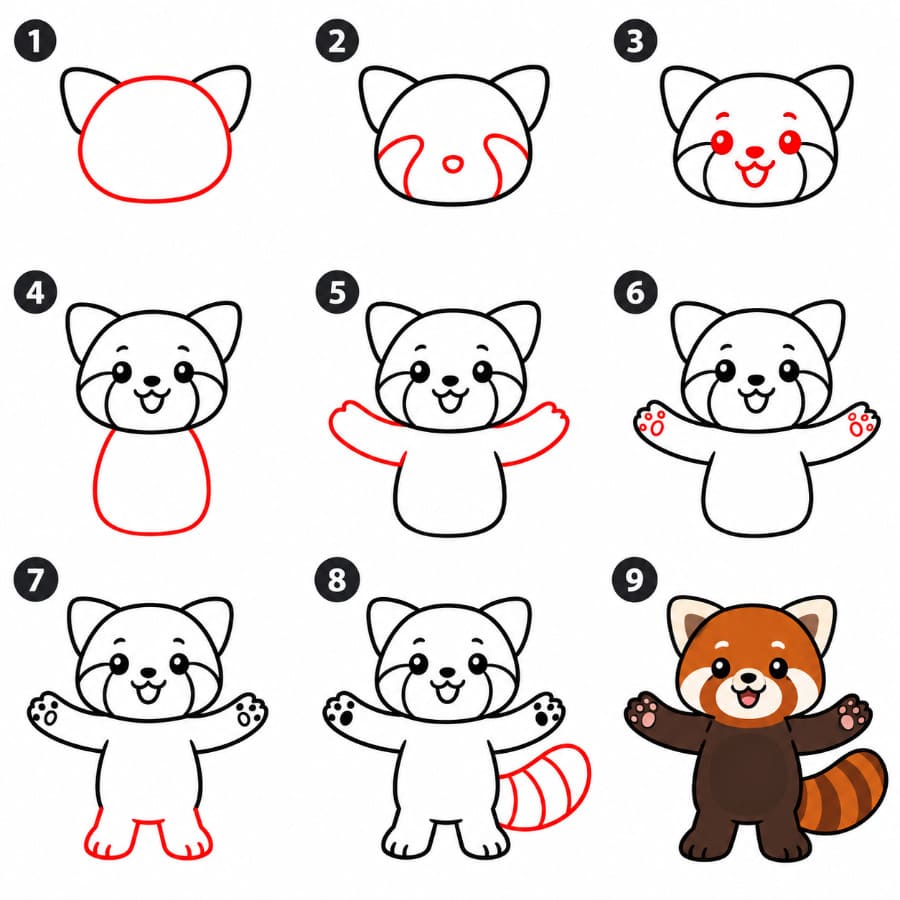 Red Panda open arm Drawing Ideas