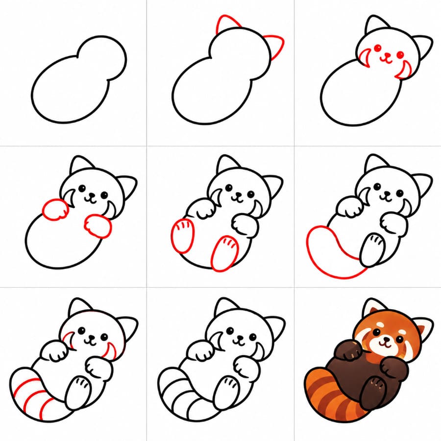 Red Panda rolling Drawing Ideas