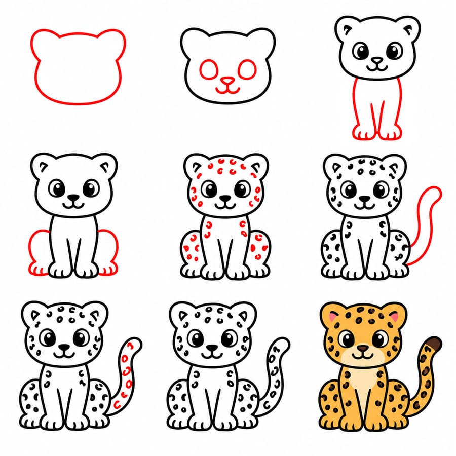 Sitting Leopard Drawing Ideas