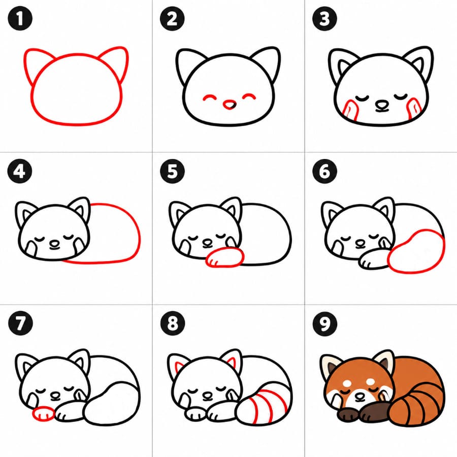 Sleeping Red Panda Drawing Ideas