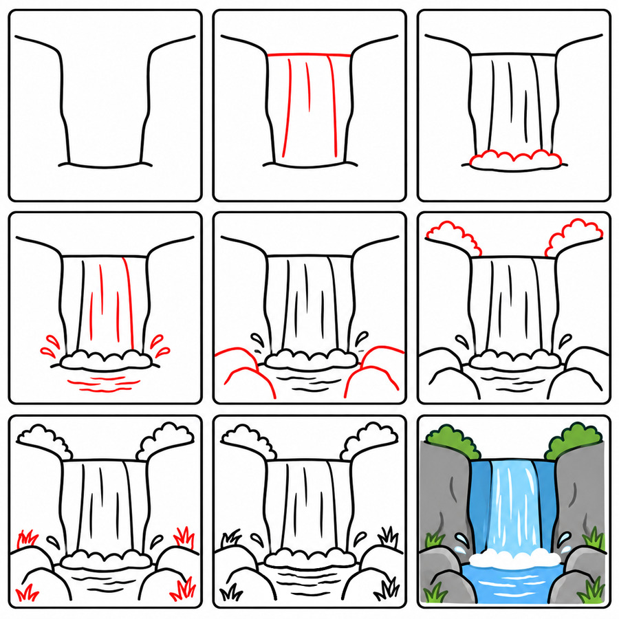 Small Waterfall Drawing Ideas