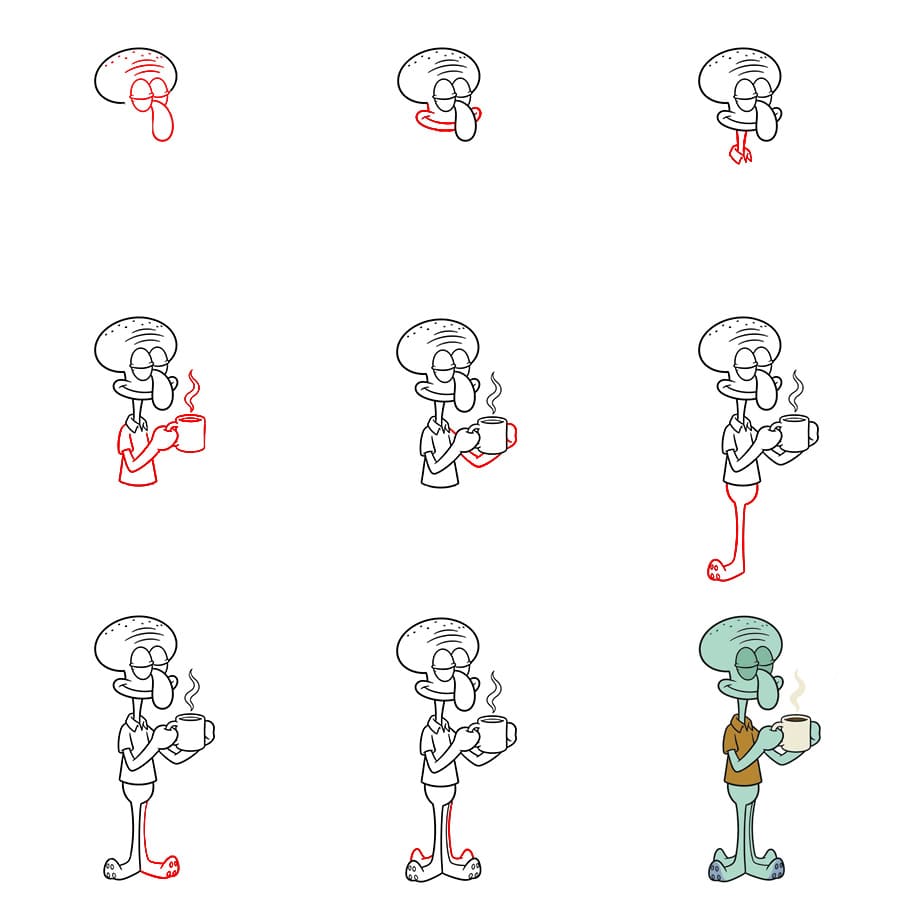 Squidward and coffee Drawing Ideas