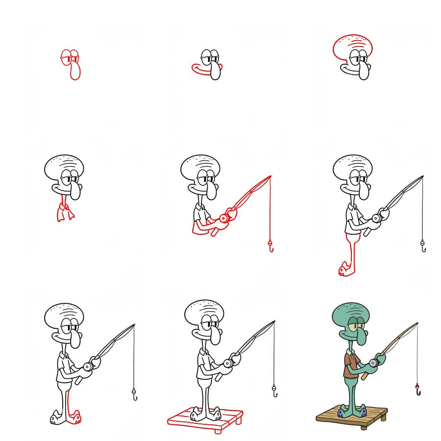 Squidward fishing Drawing Ideas