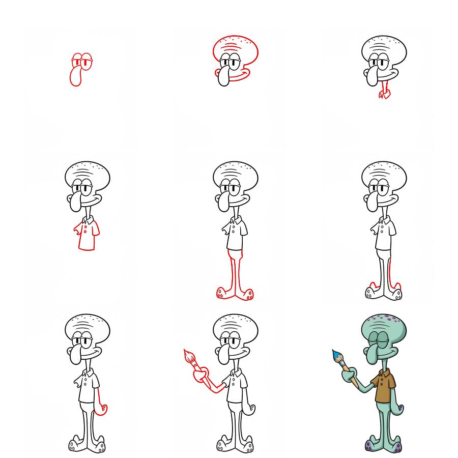 Squidward holding a paintbrush Drawing Ideas