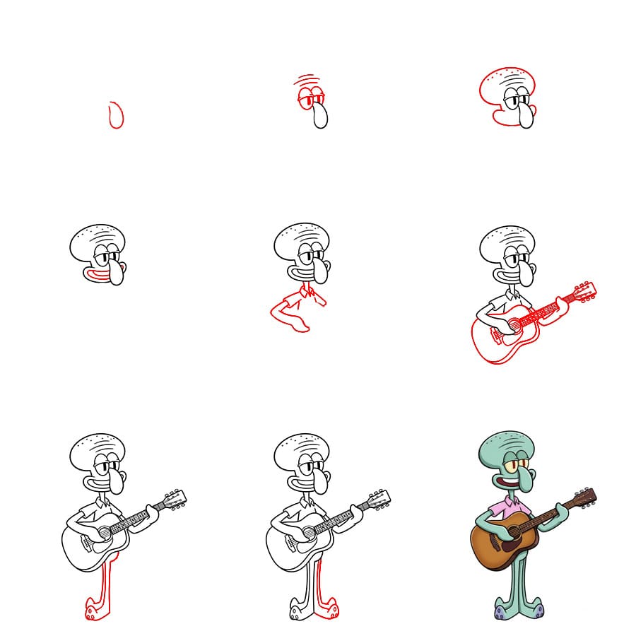 Squidward plays guitar Drawing Ideas