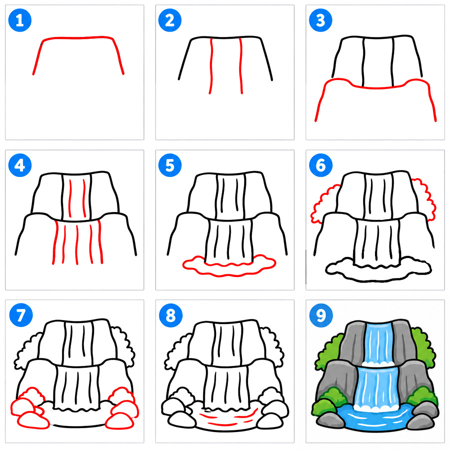 Two-tiered waterfall Drawing Ideas