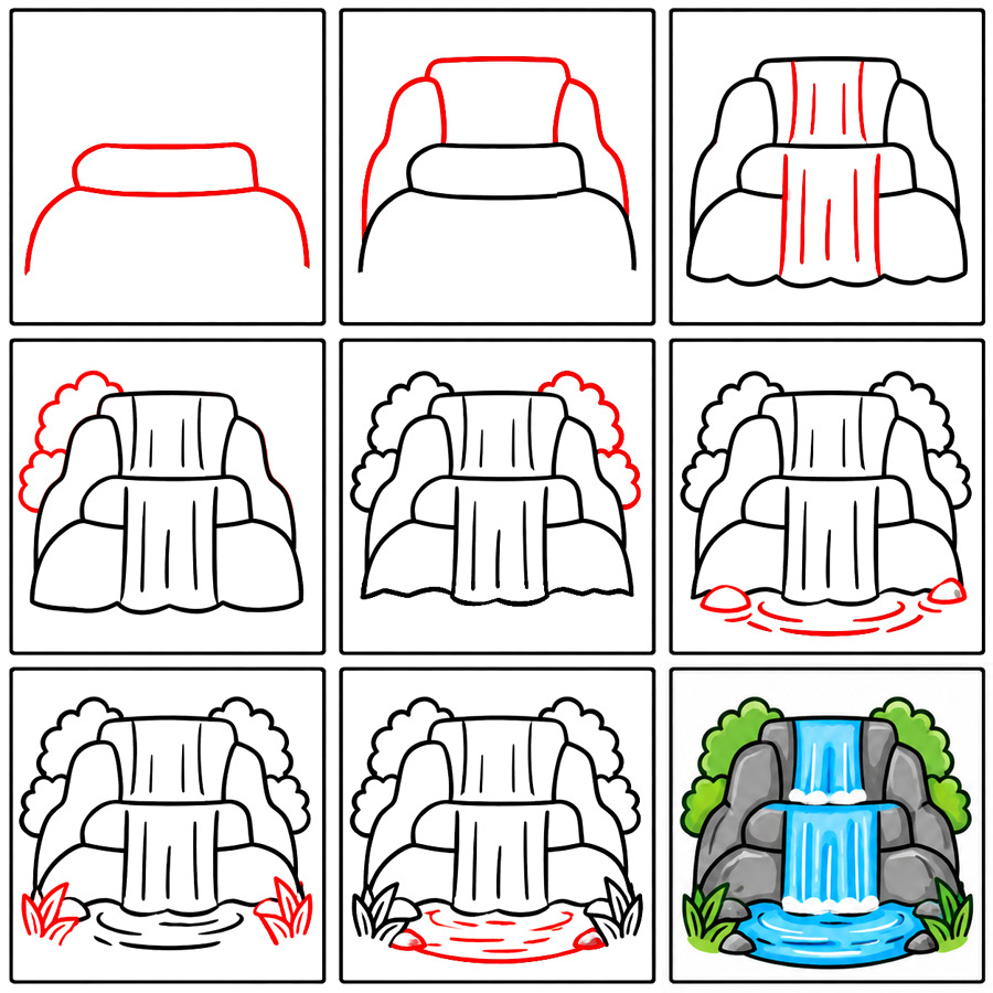 Waterfall Scene Drawing Ideas