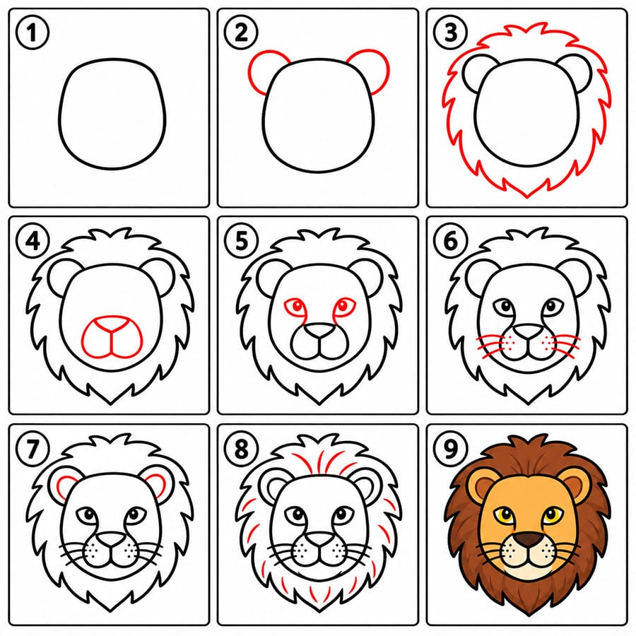 Young Lion Face Drawing Ideas