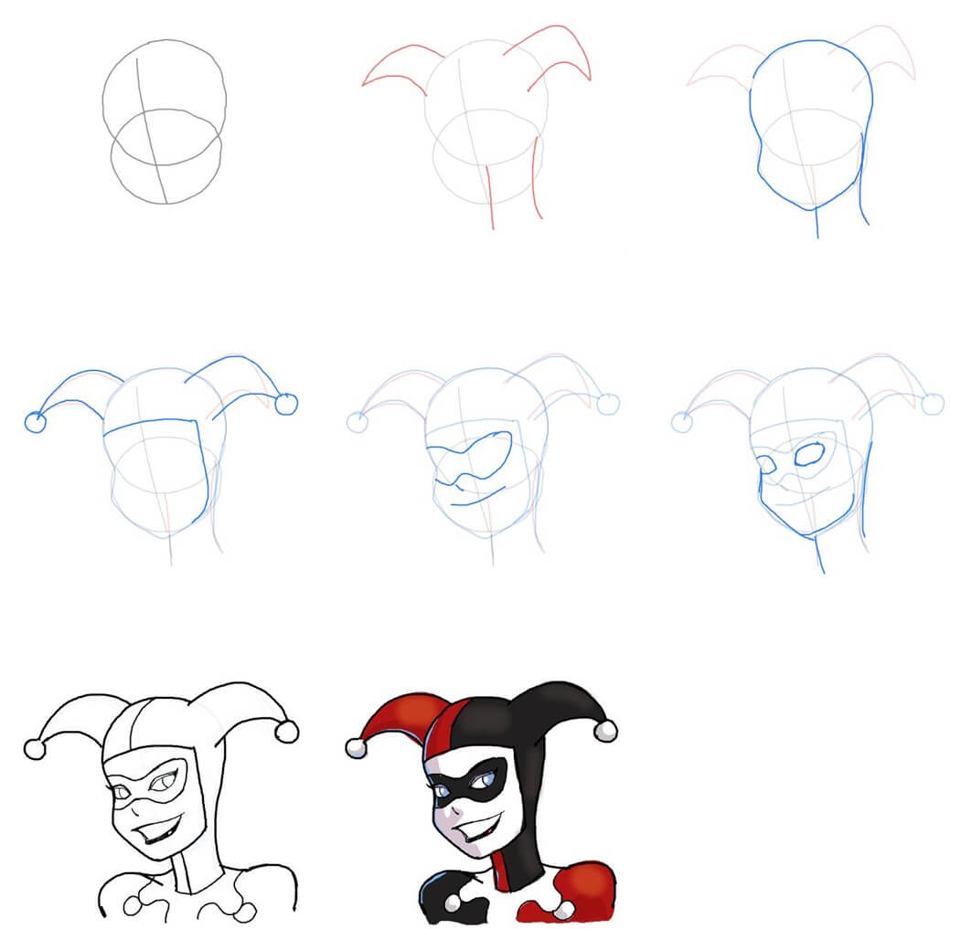 Harley Quinn head (1) Drawing Ideas