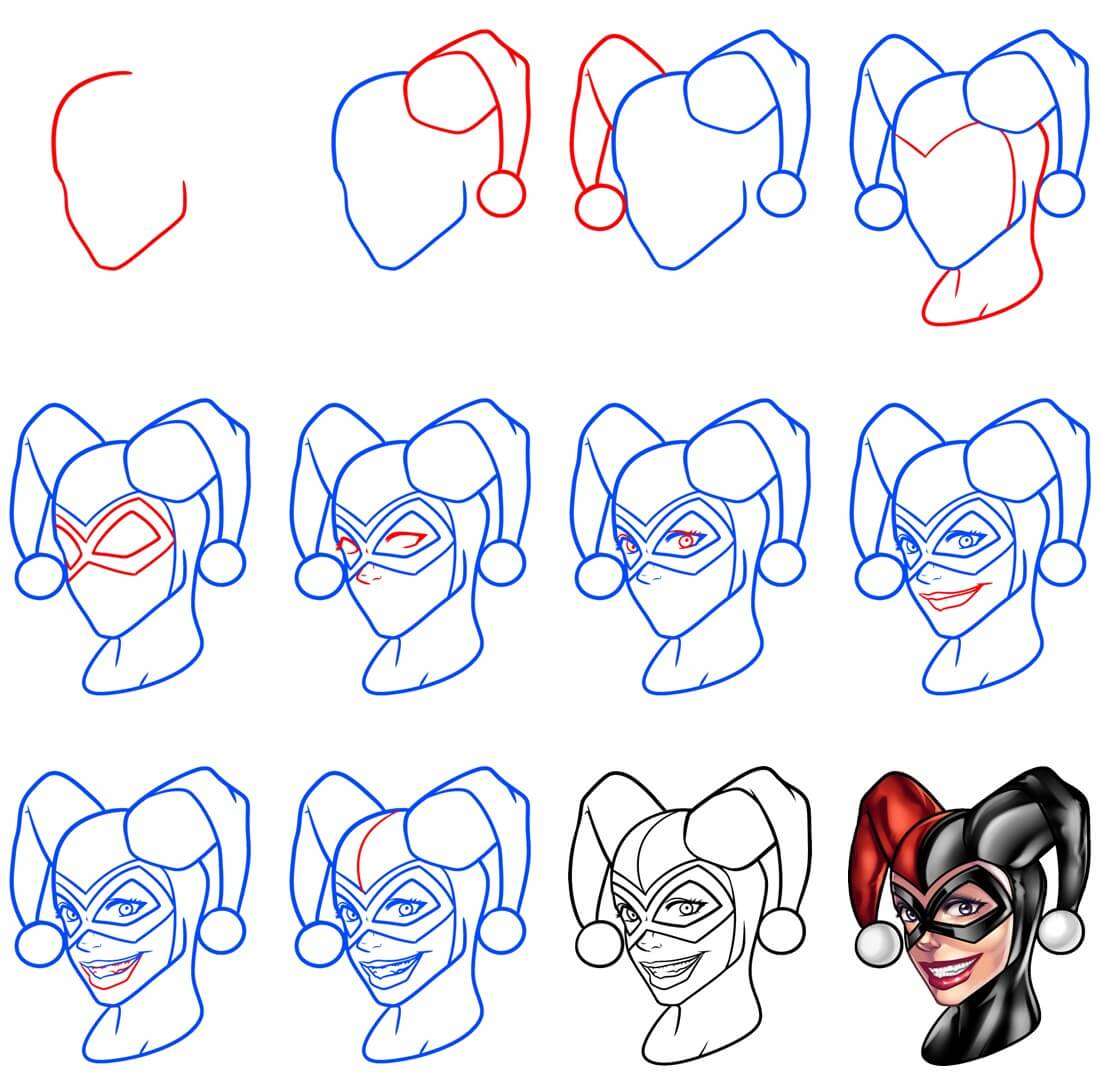 Harley Quinn head (2) Drawing Ideas