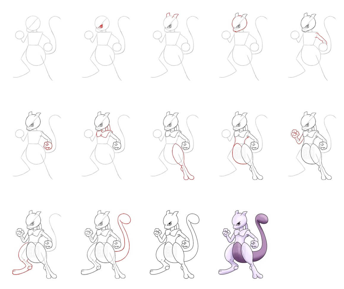 How to draw Mewtwo idea (5)