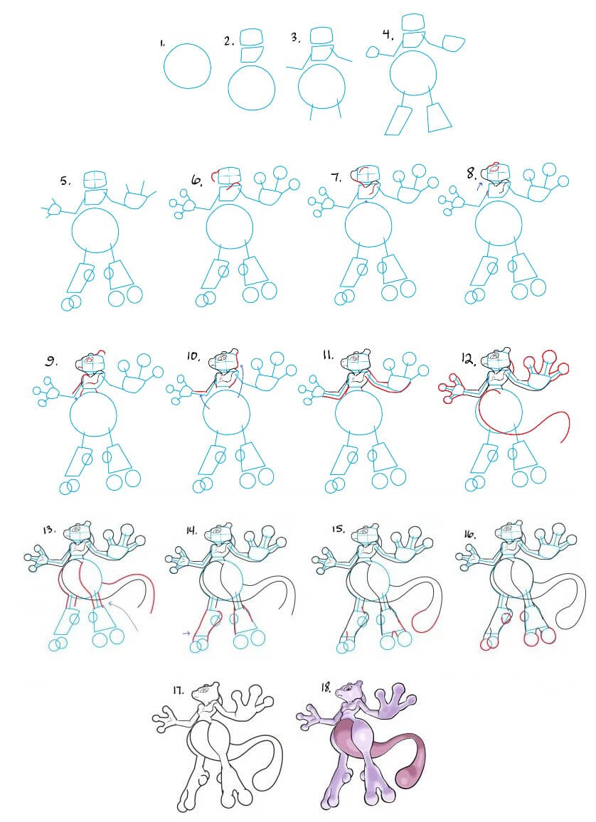 How to draw Mewtwo idea (8)