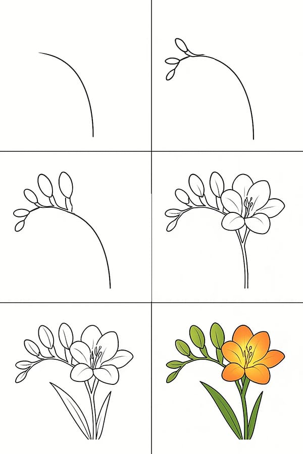 Freesia Bloom Drawing Ideas
