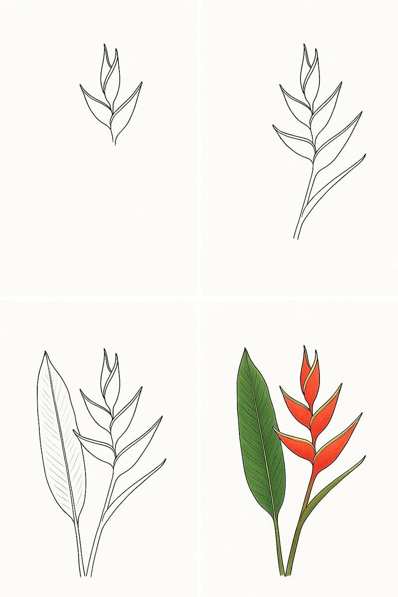 Heliconia Flower Drawing Ideas