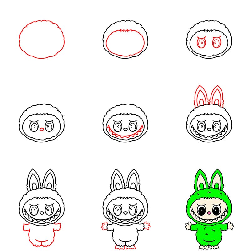 Labubu Green Drawing Ideas