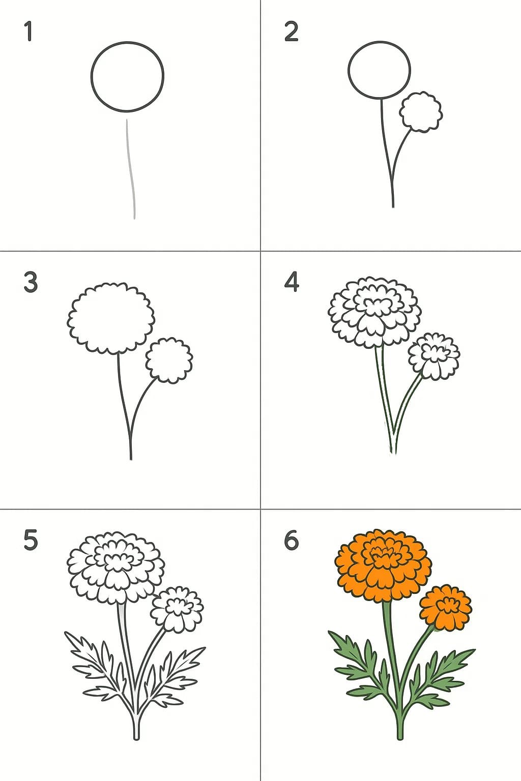 Marigold Flowers Drawing Ideas