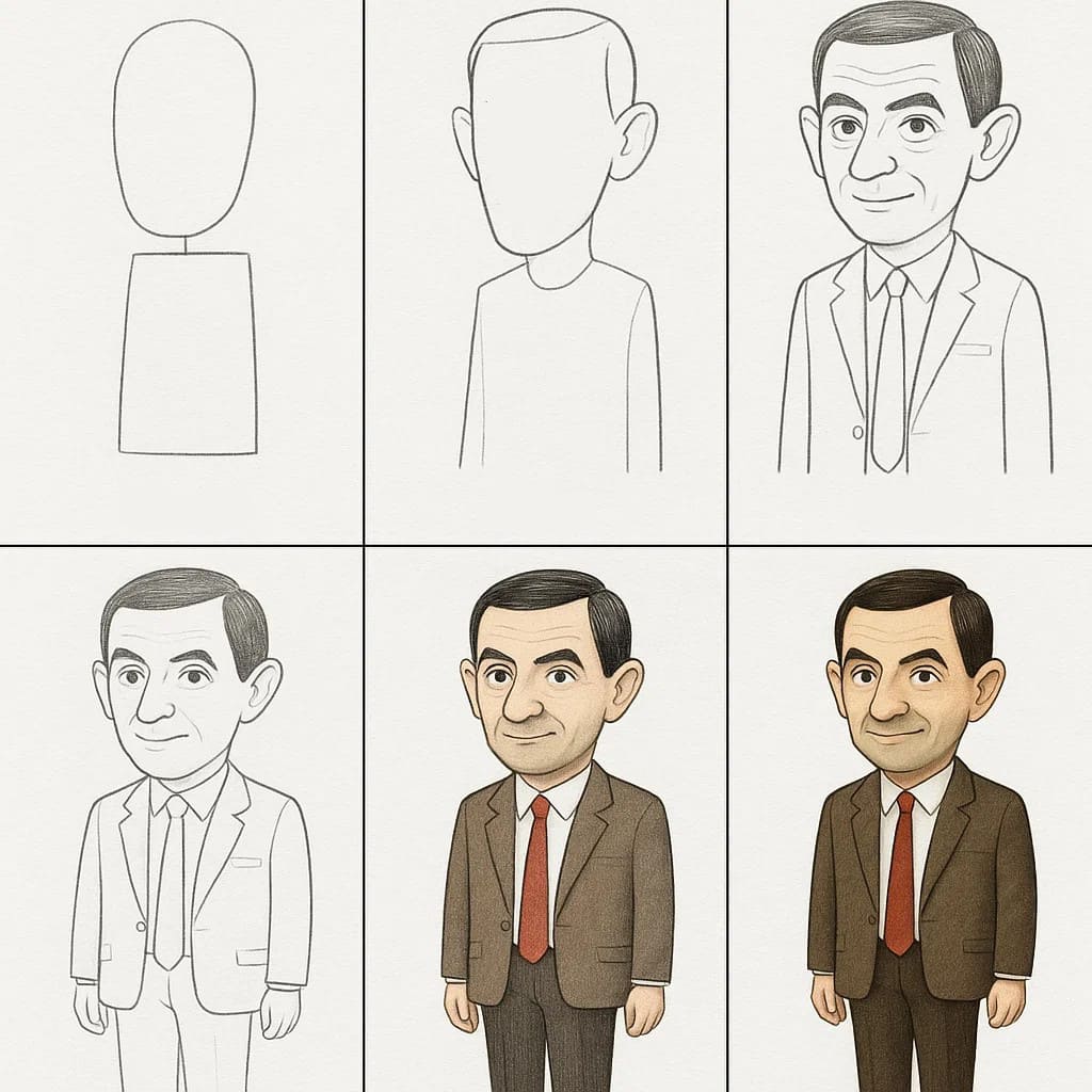 Mr. Bean Realistic cartoon Drawing Ideas