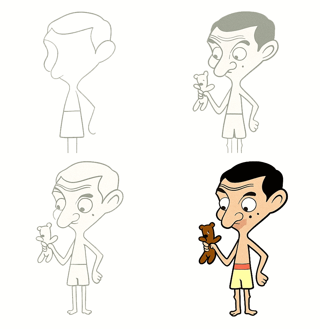 Mr. Bean Swiming Drawing Ideas