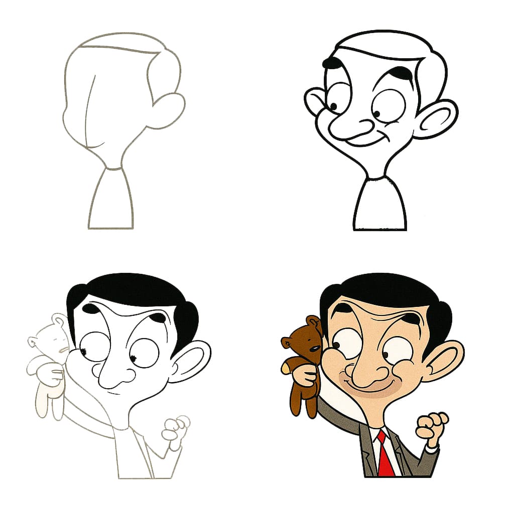 Mr. Bean and Teddy Bear Drawing Ideas