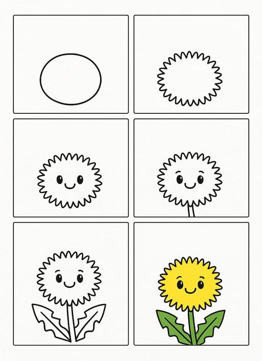 Cartoon Dandelion Drawing Ideas