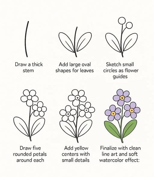 Cartoon Forget-Me-Not Drawing Ideas