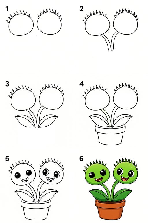 Cartoon Venus Flytrap Pot Drawing Ideas